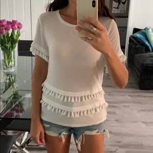 White Fringe T-Shirt Size S